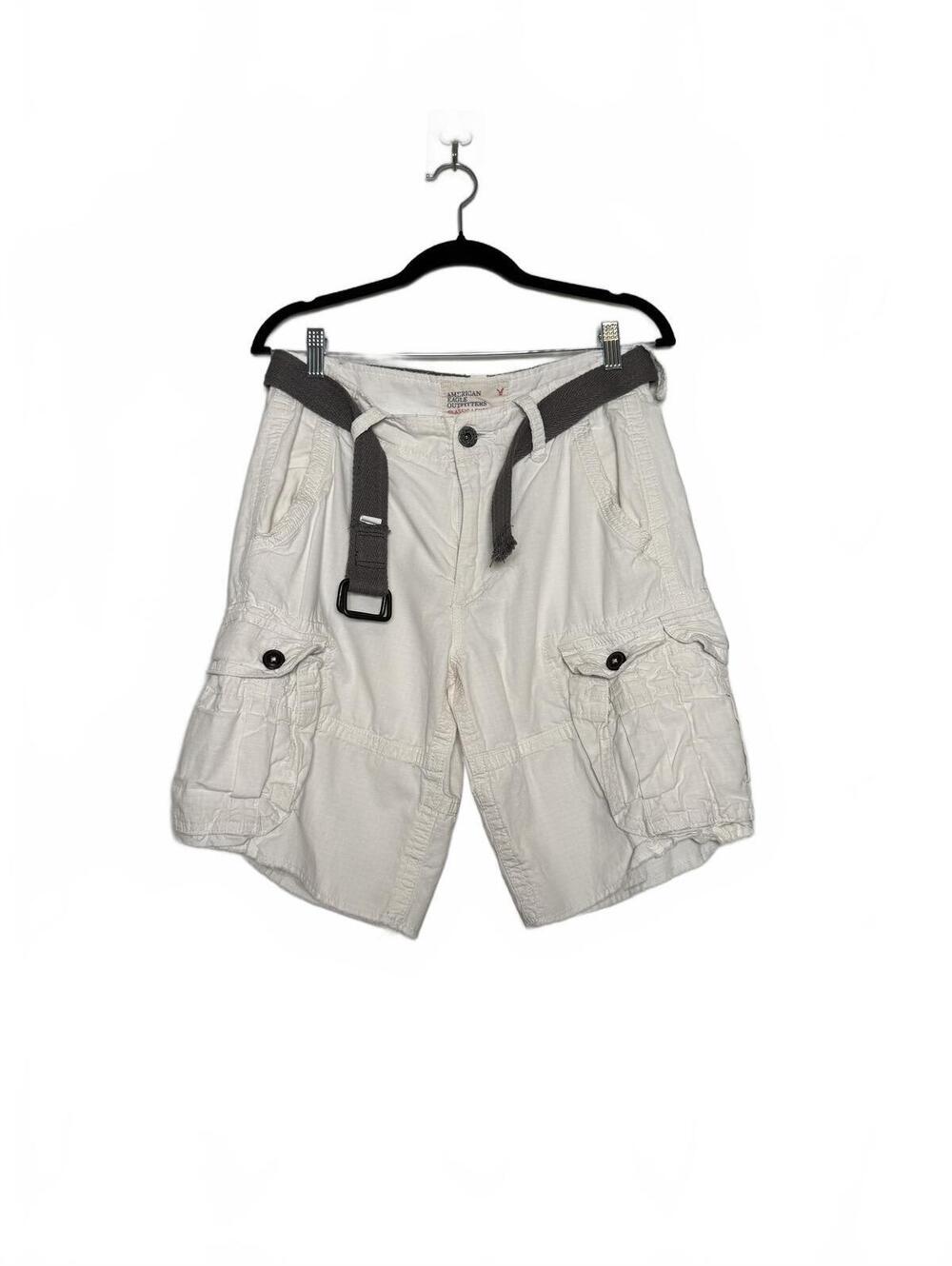 Y2K American Eagle White Cargo Shorts with Belt